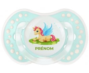Licorne design-8 avec prénom : Retro-turquoise-lagon classique Tétine embout Lovi Dynamic