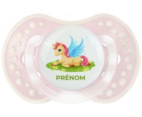 Licorne design-8 avec prénom : Retro-rose-tendre classique Tétine embout Lovi Dynamic