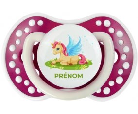Licorne design-8 avec prénom : Fuchsia phosphorescente Tétine embout Lovi Dynamic
