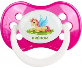 Licorne design-8 avec prénom : Rose foncé classique Tétine embout anatomique