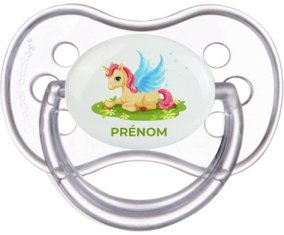 Licorne design-8 avec prénom : Transparente classique Tétine embout anatomique
