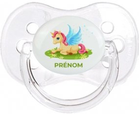 Licorne design-8 avec prénom : Transparent classique Tétine embout cerise
