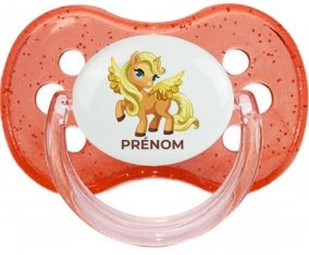 My Little Pony Applejack avec prénom : Rouge à paillette Tétine embout cerise