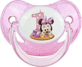 Disney Minnie Numéro 1 anniversaire : Rose à paillette Tétine embout physiologique