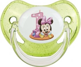 Disney Minnie Numéro 1 anniversaire : Vert à paillette Tétine embout physiologique