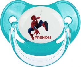 Spiderman design-1 avec prénom : Bleue classique Tétine embout physiologique