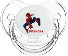 Spiderman design-1 avec prénom : Transparent classique Tétine embout physiologique