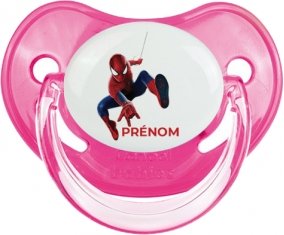 Spiderman design-1 avec prénom : Rose classique Tétine embout physiologique