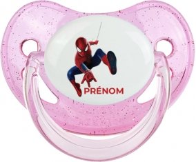 Spiderman design-1 avec prénom : Rose à paillette Tétine embout physiologique