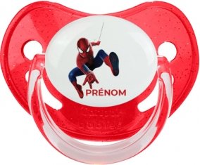 Spiderman design-1 avec prénom : Rouge à paillette Tétine embout physiologique