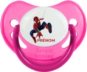 Spiderman design-1 avec prénom : Rose phosphorescente Tétine embout physiologique