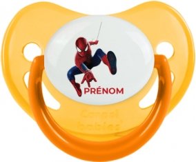 Spiderman design-1 avec prénom : Jaune phosphorescente Tétine embout physiologique