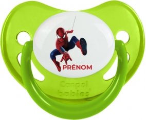 Spiderman design-1 avec prénom : Vert phosphorescente Tétine embout physiologique