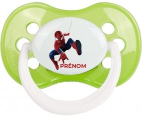 Spiderman design-1 avec prénom : Vert classique Tétine embout anatomique