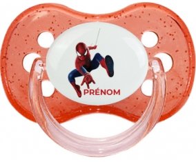 Spiderman design-1 avec prénom : Rouge à paillette Tétine embout cerise