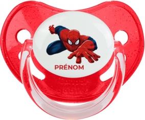 Spiderman design-2 avec prénom : Rouge à paillette Tétine embout physiologique