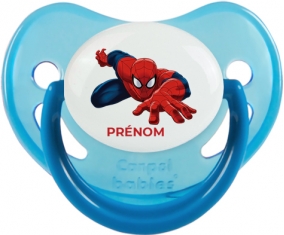 Spiderman design-2 avec prénom : Bleue phosphorescente Tétine embout physiologique