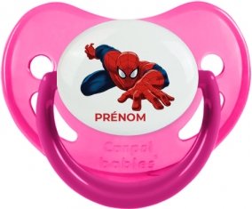 Spiderman design-2 avec prénom : Rose phosphorescente Tétine embout physiologique