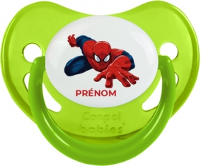 Spiderman design-2 avec prénom : Vert phosphorescente Tétine embout physiologique