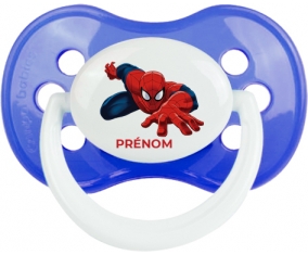 Spiderman design-2 avec prénom : Bleu classique Tétine embout anatomique