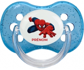 Spiderman design-2 avec prénom : Bleu à paillette Tétine embout cerise
