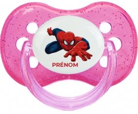 Spiderman design-2 avec prénom : Rose à paillette Tétine embout cerise