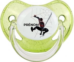 Spiderman design-4 avec prénom : Vert à paillette Tétine embout physiologique