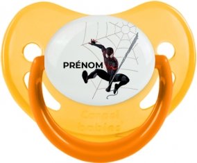 Spiderman design-4 avec prénom : Jaune phosphorescente Tétine embout physiologique