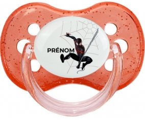 Spiderman design-4 avec prénom : Rouge à paillette Tétine embout cerise
