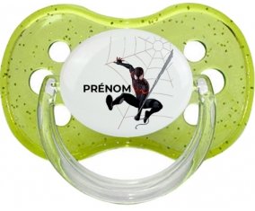 Spiderman design-4 avec prénom : Vert à paillette Tétine embout cerise