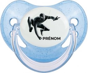Spiderman design-5 avec prénom : Bleue à paillette Tétine embout physiologique