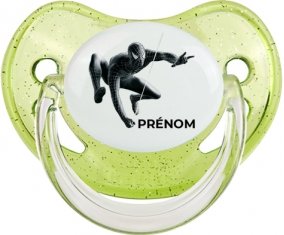 Spiderman design-5 avec prénom : Vert à paillette Tétine embout physiologique