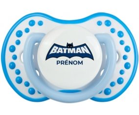 Batman logo bleu avec prénom : Blanc-bleu phosphorescente Tétine embout Lovi Dynamic