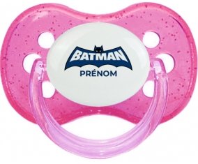 Batman logo bleu avec prénom : Rose à paillette Tétine embout cerise