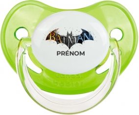 Batman logo design-1 avec prénom : Vert classique Tétine embout physiologique