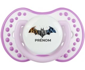 Batman logo design-1 avec prénom : Blanc-mauve classique Tétine embout Lovi Dynamic