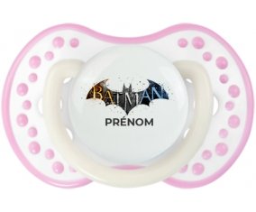Batman logo design-1 avec prénom : Blanc-rose phosphorescente Tétine embout Lovi Dynamic