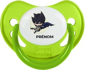 Batman kids logo design-1 avec prénom : Vert phosphorescente Tétine embout physiologique