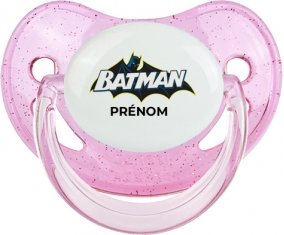 Batman logo design-2 avec prénom : Rose à paillette Tétine embout physiologique