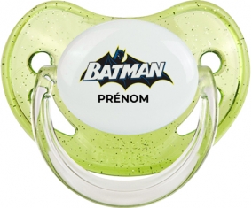 Batman logo design-2 avec prénom : Vert à paillette Tétine embout physiologique