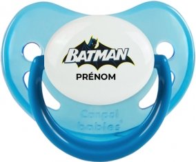 Batman logo design-2 avec prénom : Bleue phosphorescente Tétine embout physiologique