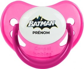 Batman logo design-2 avec prénom : Rose phosphorescente Tétine embout physiologique