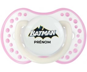 Batman logo design-2 avec prénom : Blanc-rose phosphorescente Tétine embout Lovi Dynamic