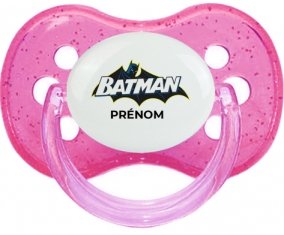 Batman logo design-2 avec prénom : Rose à paillette Tétine embout cerise