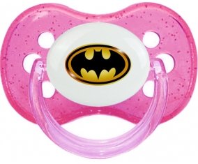 Batman logo noir et jaune : Rose à paillette Tétine embout cerise
