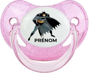 Batman avec prénom : Rose à paillette Tétine embout physiologique