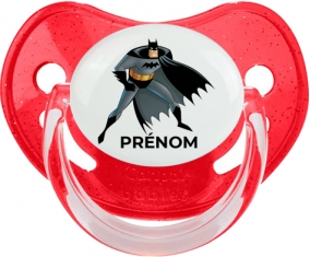 Batman avec prénom : Rouge à paillette Tétine embout physiologique
