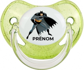 Batman avec prénom : Vert à paillette Tétine embout physiologique
