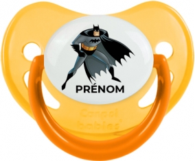Batman avec prénom : Jaune phosphorescente Tétine embout physiologique