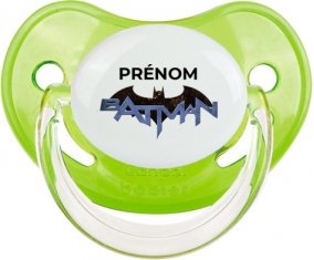 Batman logo design-3 avec prénom : Vert classique Tétine embout physiologique